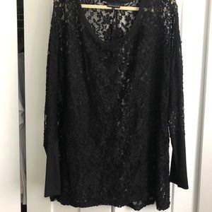 ADDITION ELLE sheer lace pattern long sleeved top